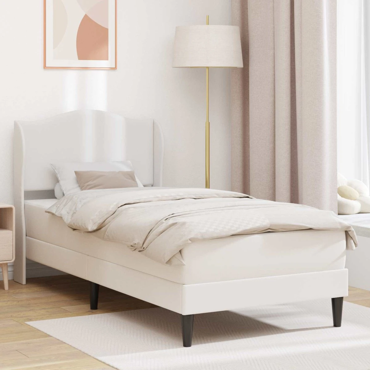 vidaXL Sengeramme med madras 90 x 200 cm - Hvid Kunstlæder