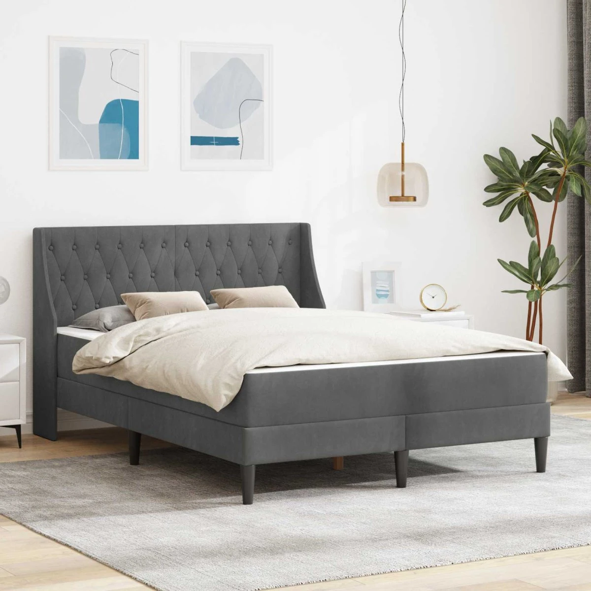 vidaXL Sengeramme med madras 160 x 200 cm - Mørkegrå Fløjl