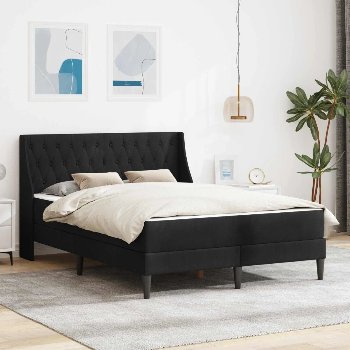vidaXL Sengeramme med madras 140 x 190 cm Sort Fløjl