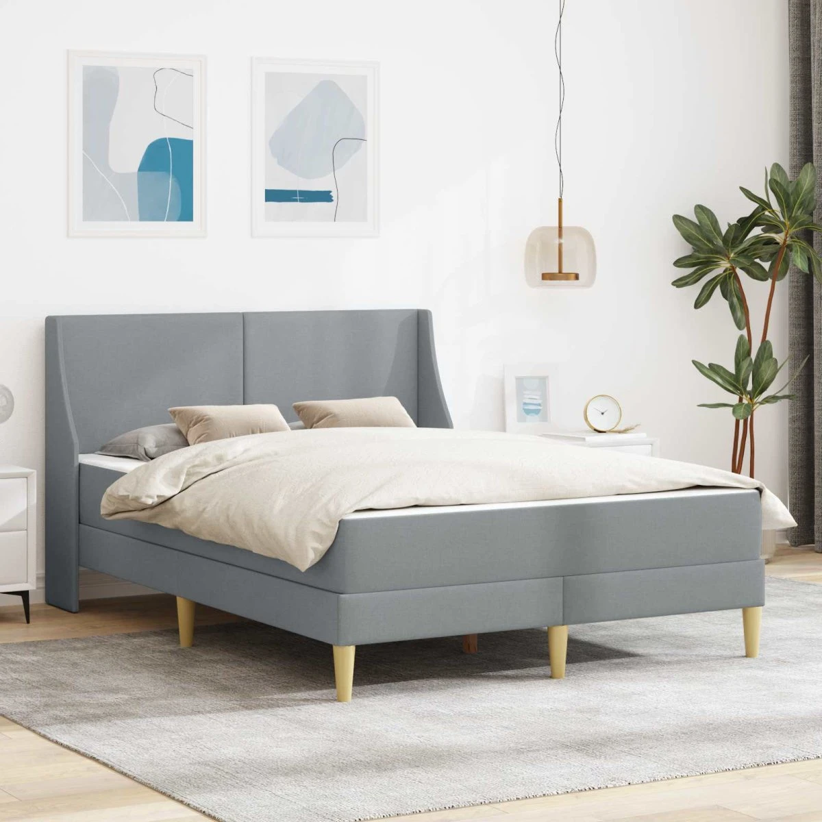 vidaXL Sengeramme med madras Lysegrå 160 x 200 cm