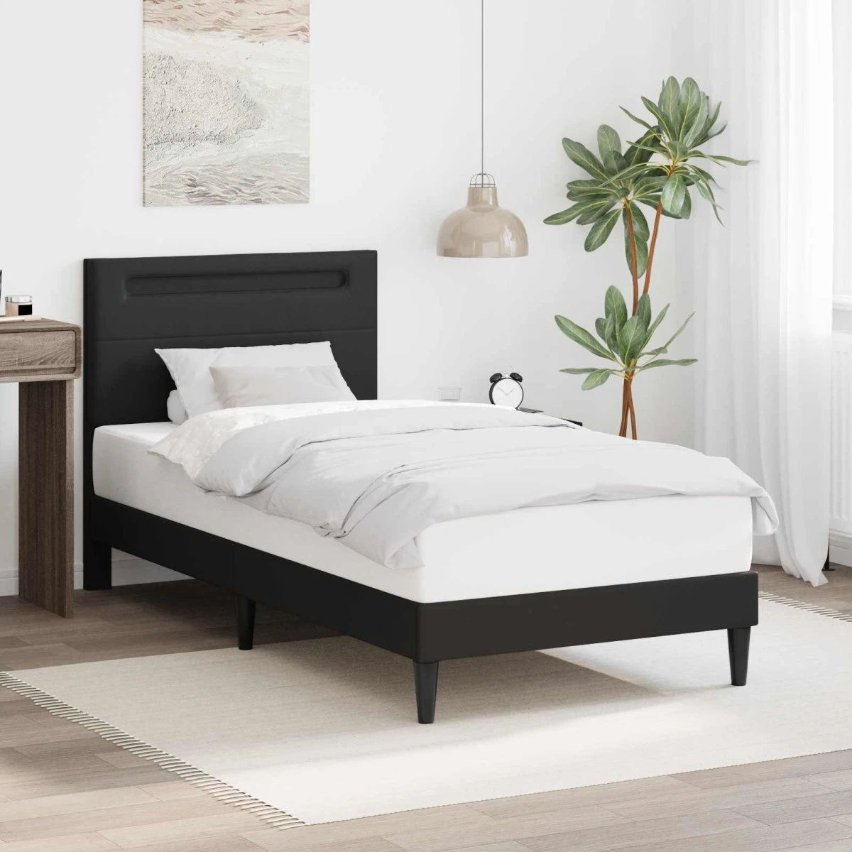 vidaXL Sengestel med LED-lys, sort kunstlæder, 90 x 190 cm