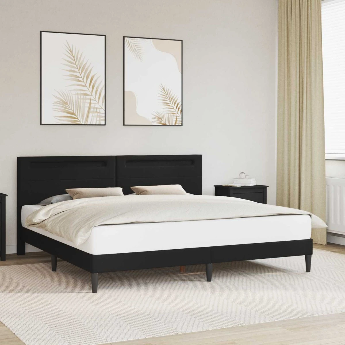 vidaXL Sengestel med LED-lys, Sort, 180 x 200 cm, Kunstlæder