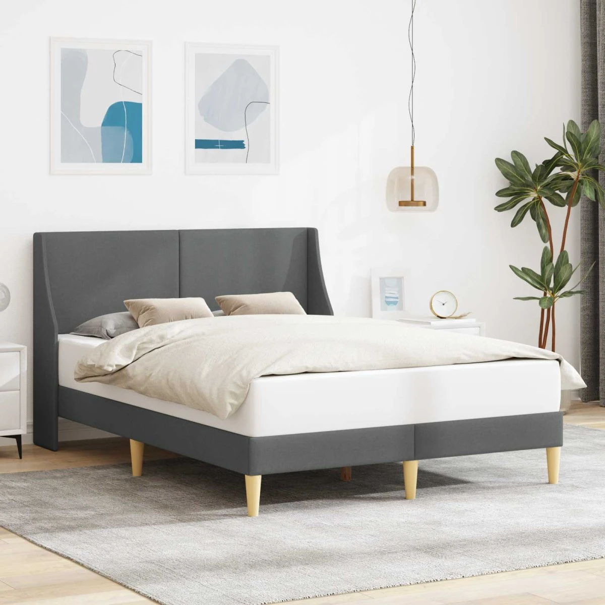 vidaXL Sengestel med hovedgærde Mørkegrå 153 x 203 cm