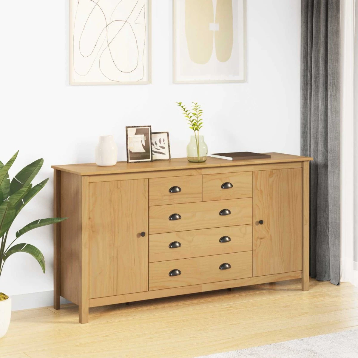 vidaXL Sideboard HILL Honningbrun i massivt fyrretræ, 154x40x80 cm