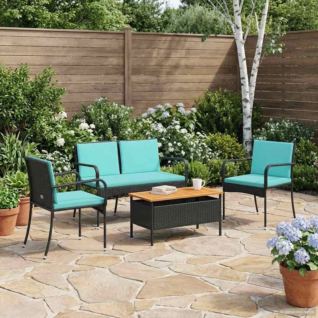 vidaXL Have sæt Sort polyrattan med akacietræsbord
