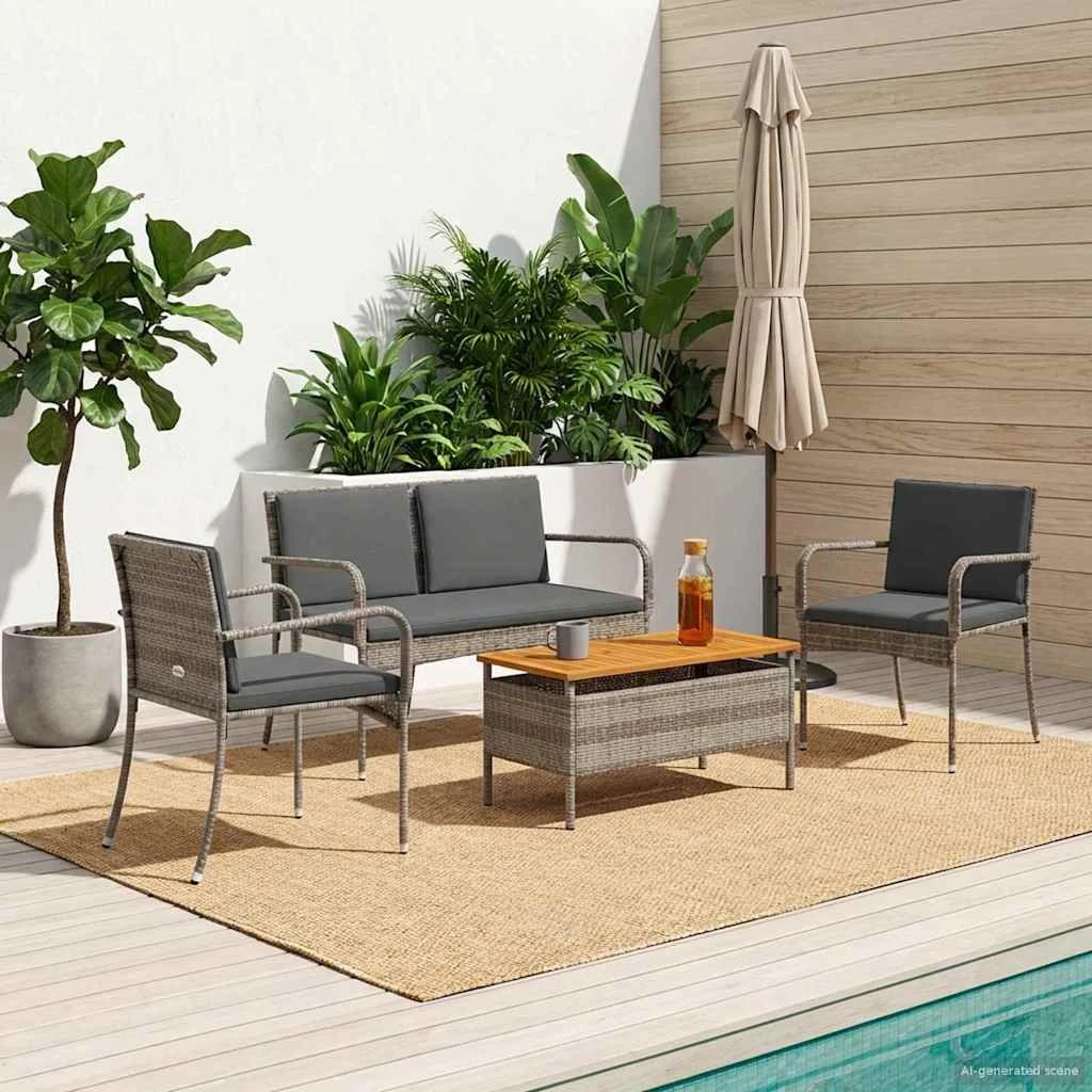 vidaXL Have sæt i grå polyrattan med akacietræsbord