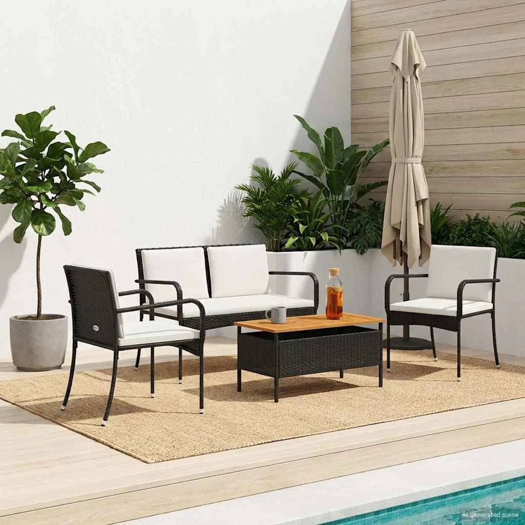 vidaXL Have sæt Sort polyrattan med akacietræsbord