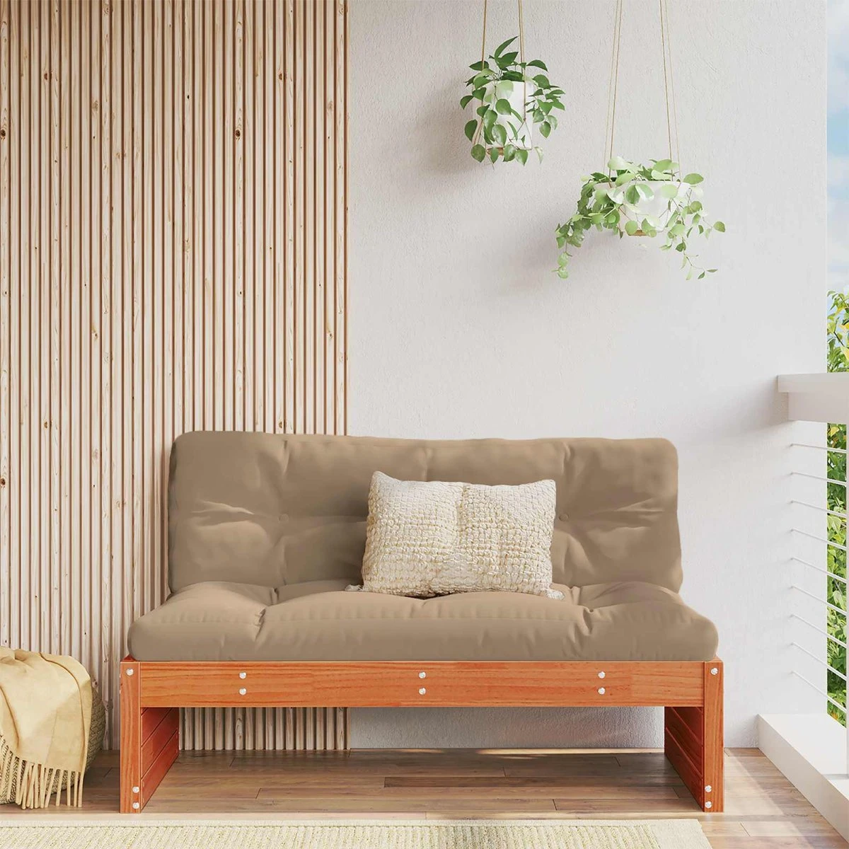 vidaXL Have Mellem Sofa i Massivt Fyrretræ, Voksbrun, 120x95x69 cm