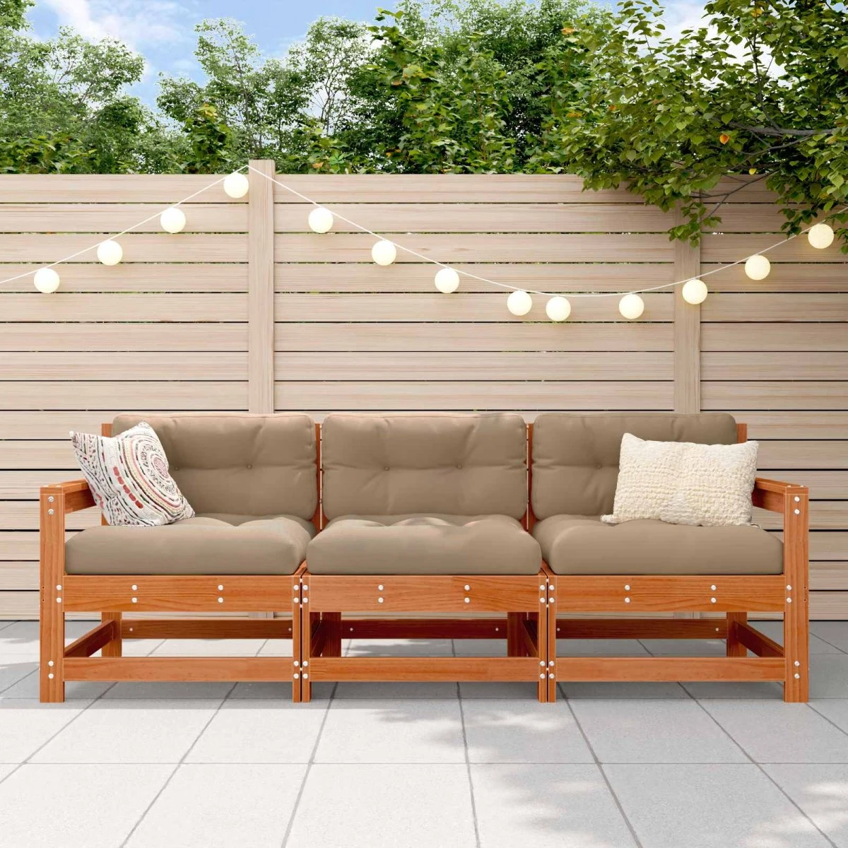 vidaXL Sektionel sofa 3 dele i voksbrun massivt fyrretræ