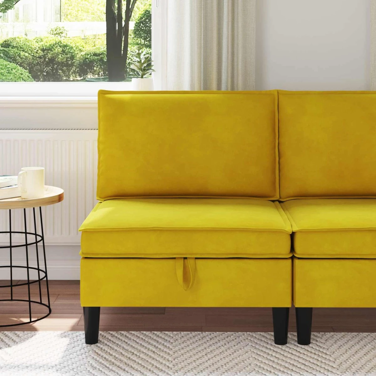 vidaXL Midtersofa med opbevaring i gul fløjl, 70 x 70 x 82 cm