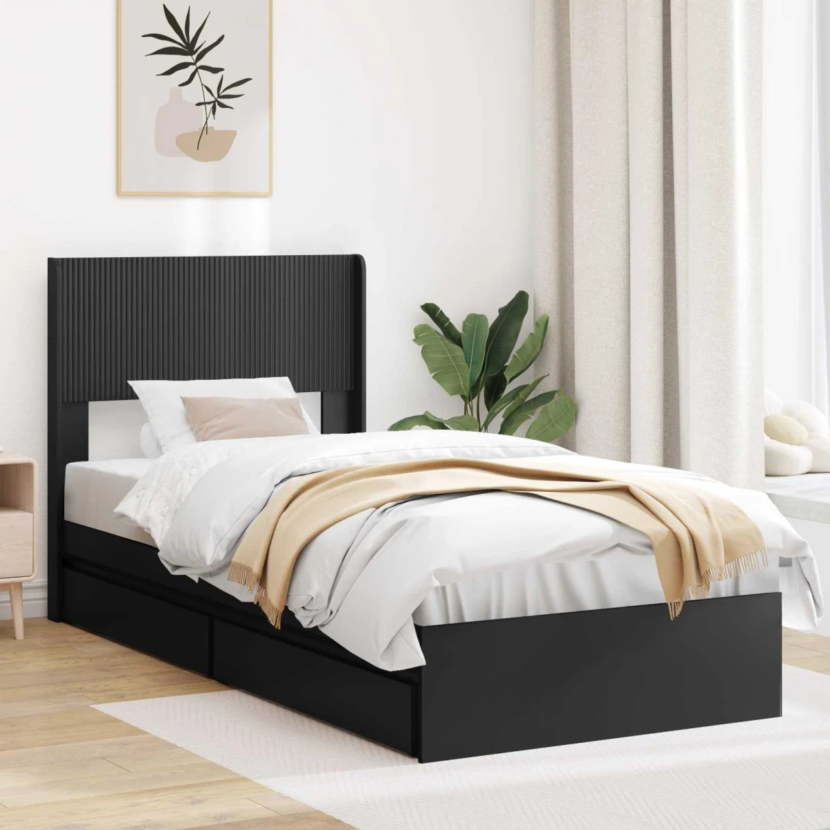 vidaXL Sengestel med opbevaring og hovedgærde, Sort, 100 x 200 cm