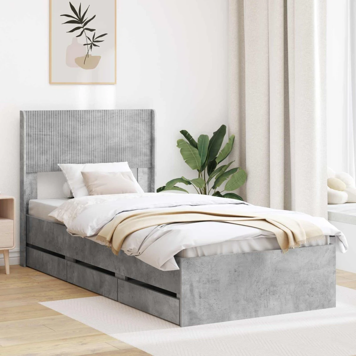 vidaXL Sengestel med opbevaring og hovedgærde, Betongrå, 75x190 cm