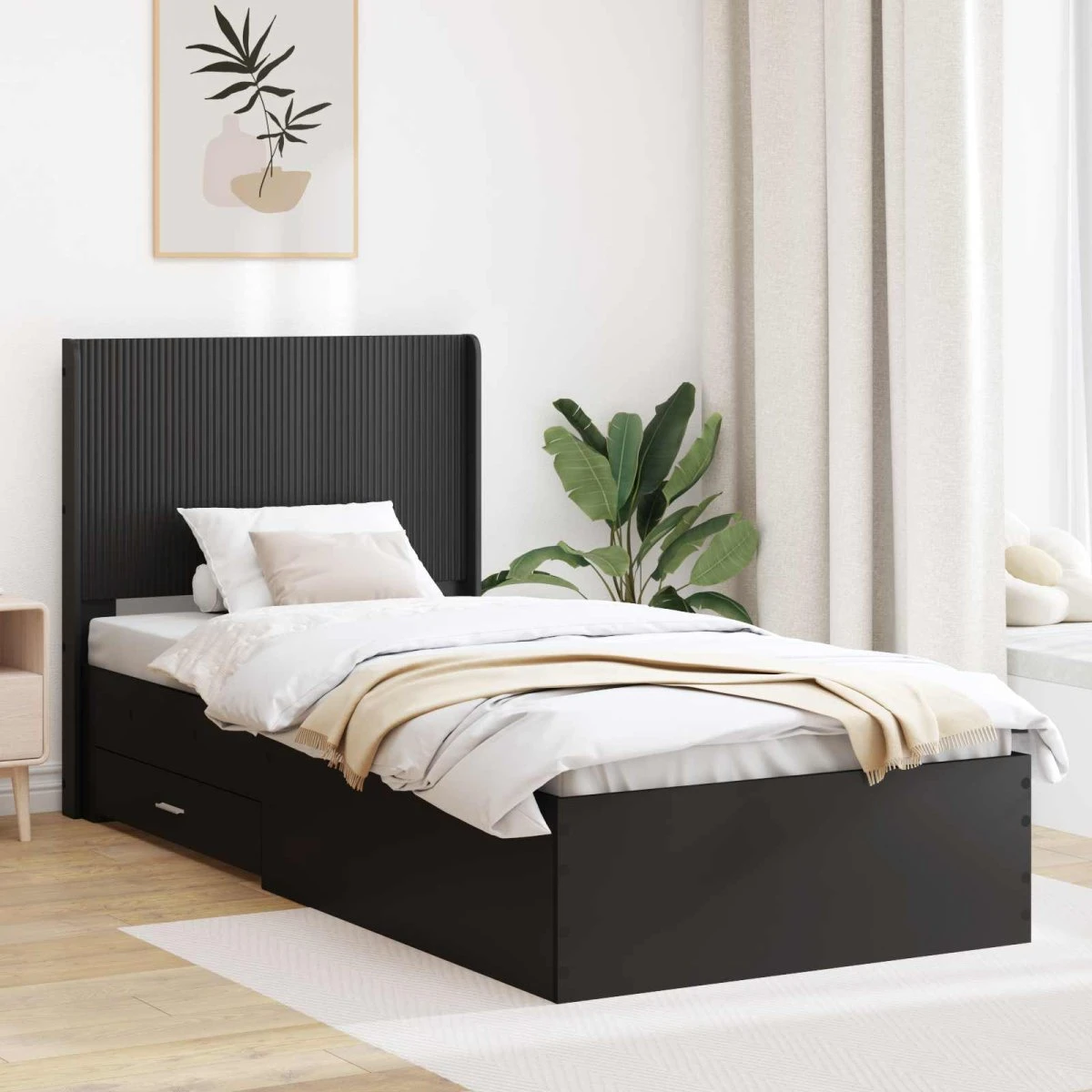 vidaXL Sengestel med opbevaring og hovedgærde, Sort, 75 x 190 cm