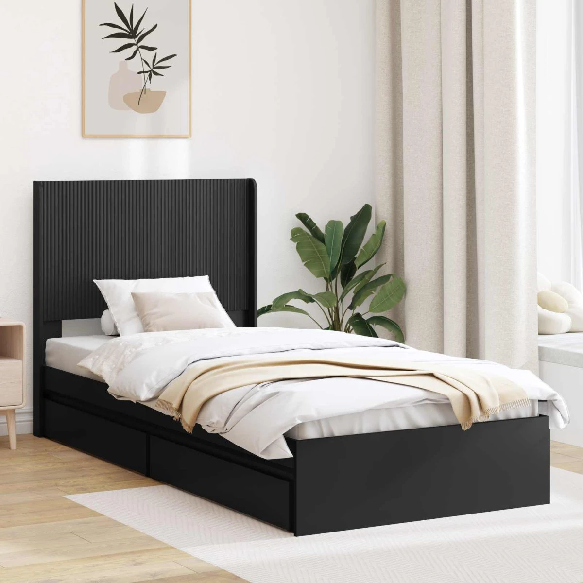 vidaXL Sengestel med opbevaring og hovedgærde, Sort, 90 x 190 cm