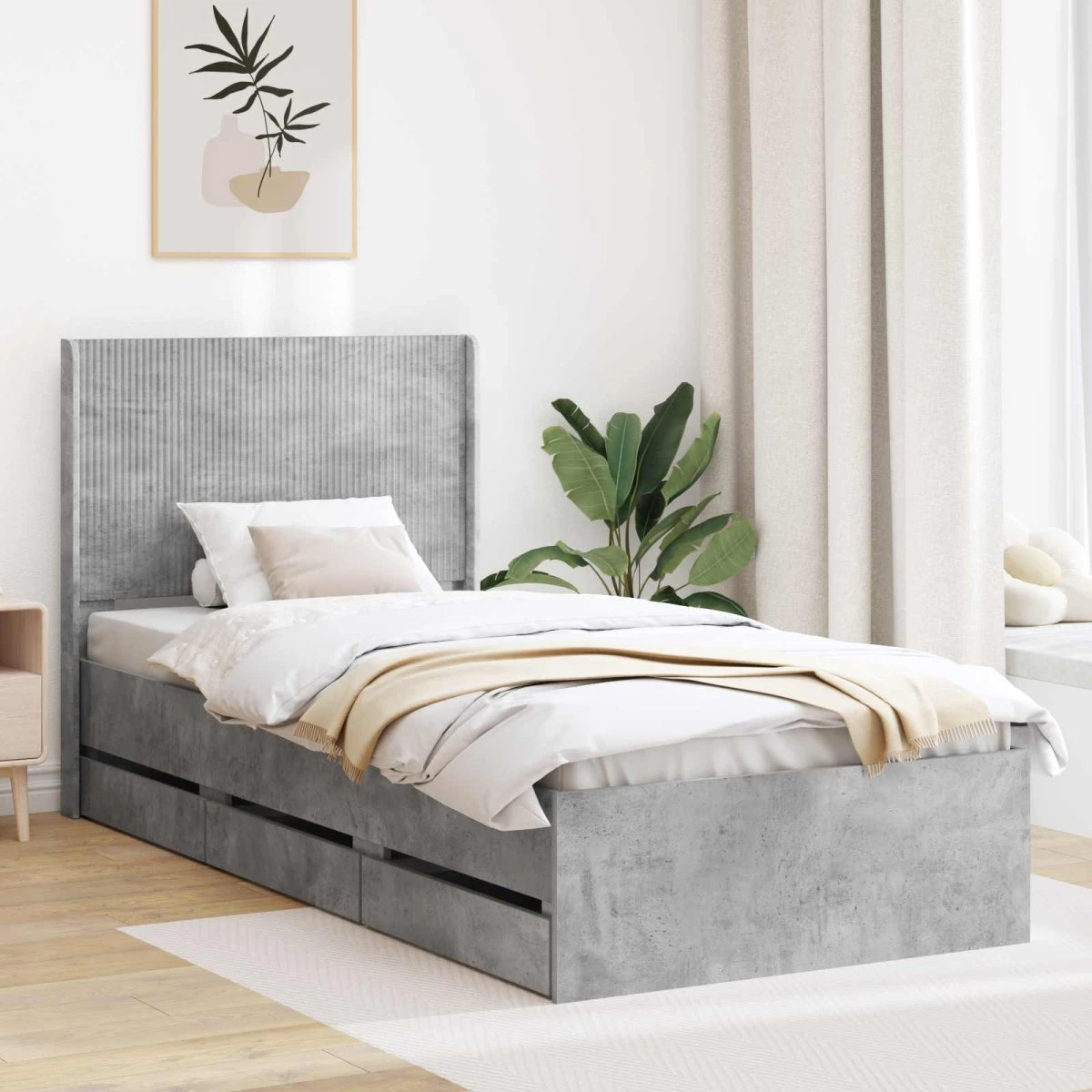 vidaXL Sengestel med opbevaring og hovedgærde, Betongrå, 75x190 cm