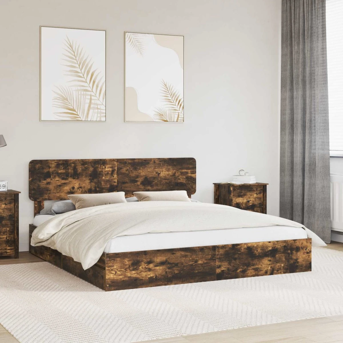 vidaXL Opbevaringsseng Røget eg 180 x 200 cm