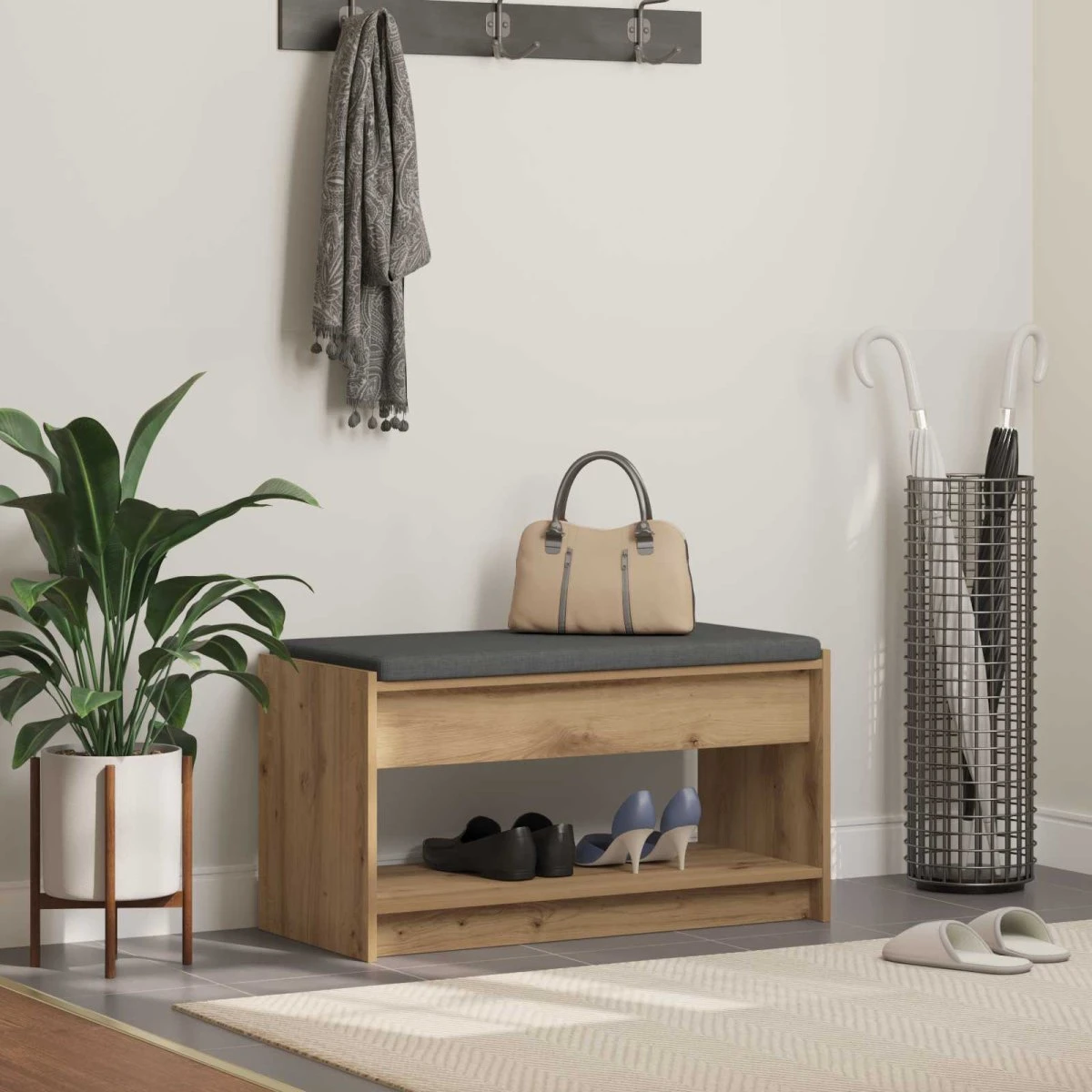 vidaXL Hallbænk Artisan Eg 83 x 38 x 45 cm