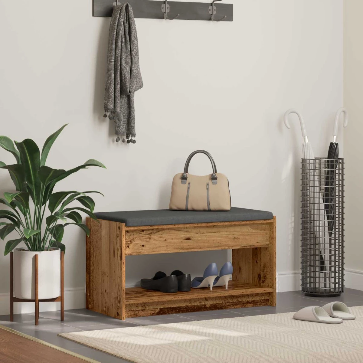 vidaXL Hallbænk Gammelt træ 83 x 38 x 45 cm