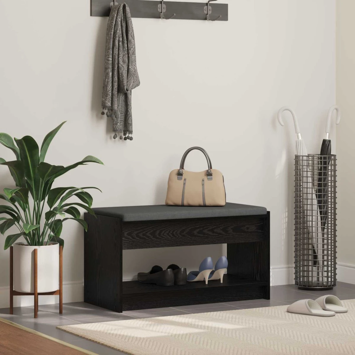 vidaXL Hallbænk Sort Eg 83 x 38 x 45 cm