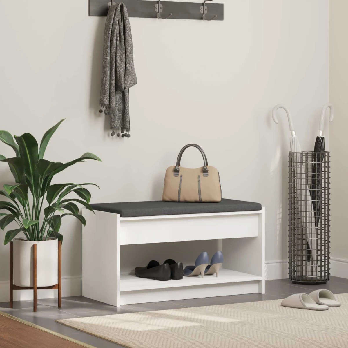 vidaXL Hallbænk Hvid 83 x 38 x 45 cm - Kunsttræ og Stof