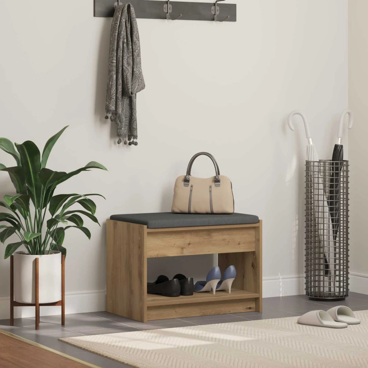 vidaXL Hallbænk Artisan Eg 63 x 38 x 45 cm