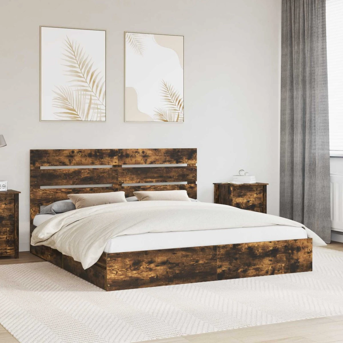 vidaXL Opbevaringsseng Røget eg 180 x 200 cm