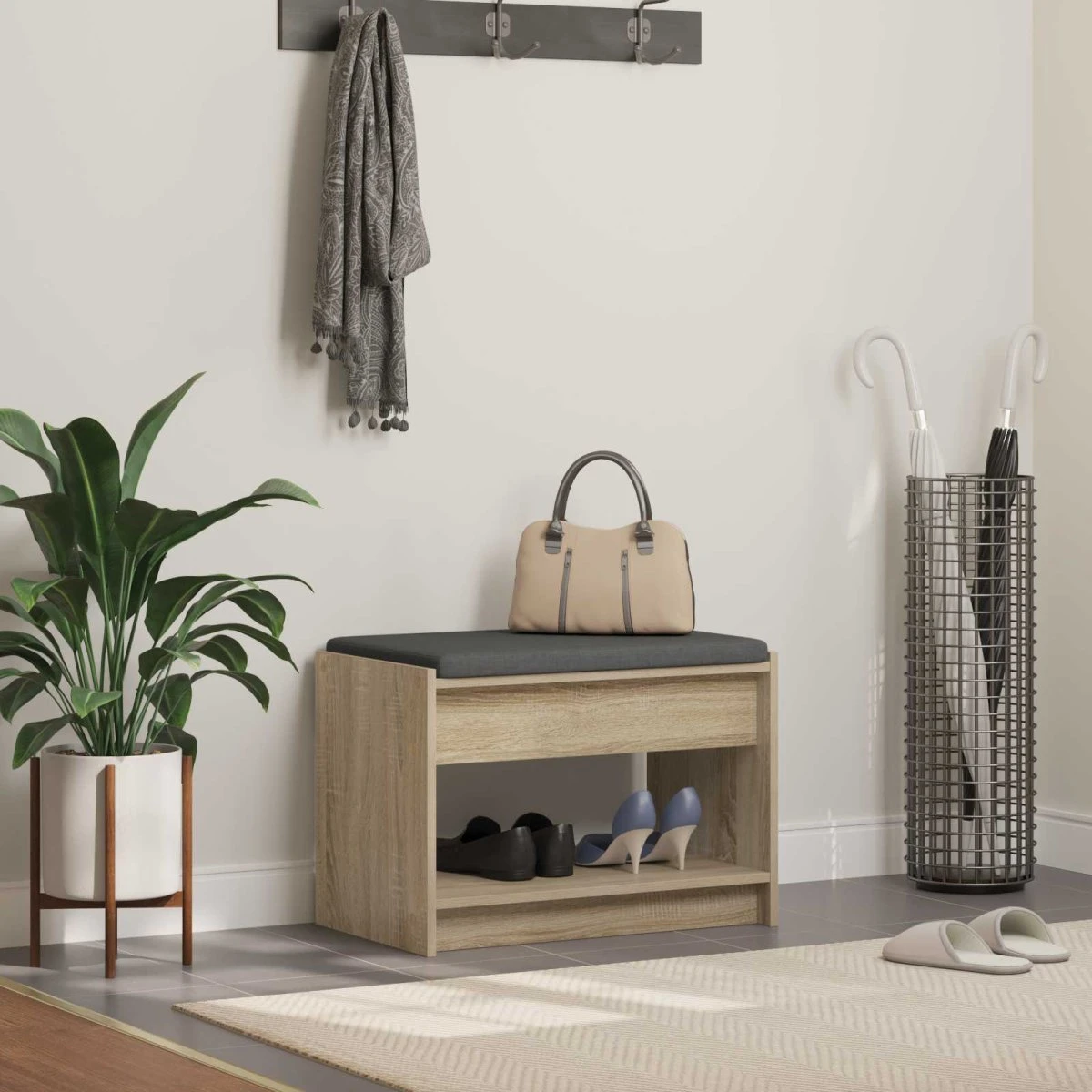 vidaXL Hallbænk Sonoma eg 63 x 38 x 45 cm med pude