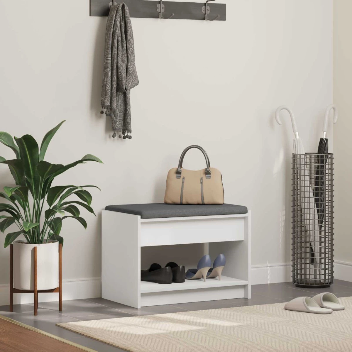vidaXL Hallbænk Hvid 63 x 38 x 45 cm med pude