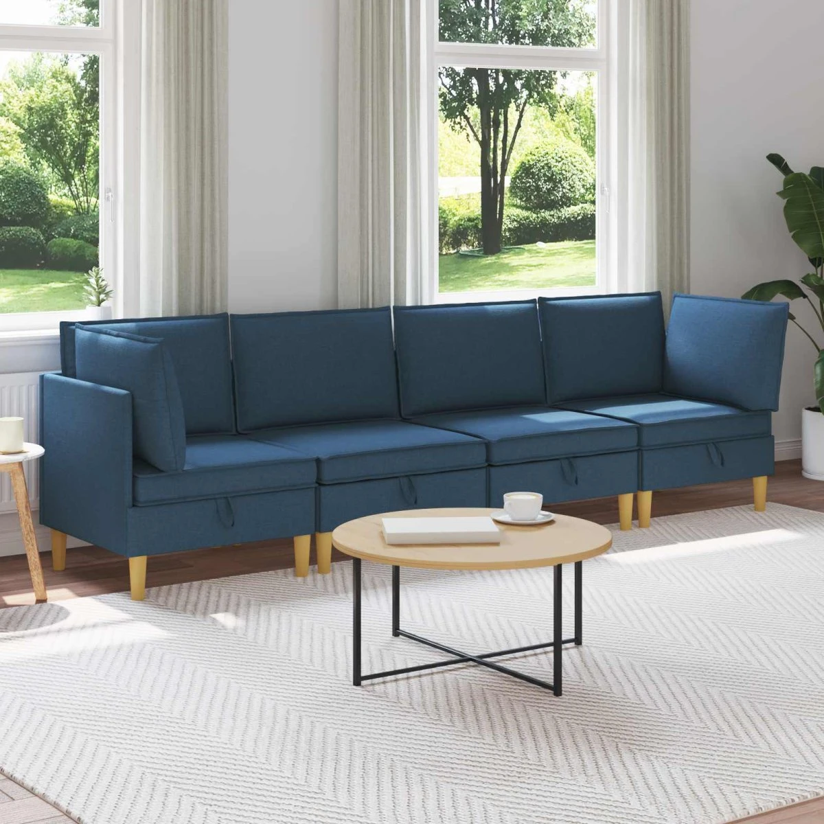 vidaXL Modulsofa sæt med opbevaring, 4 dele, Blå Stof