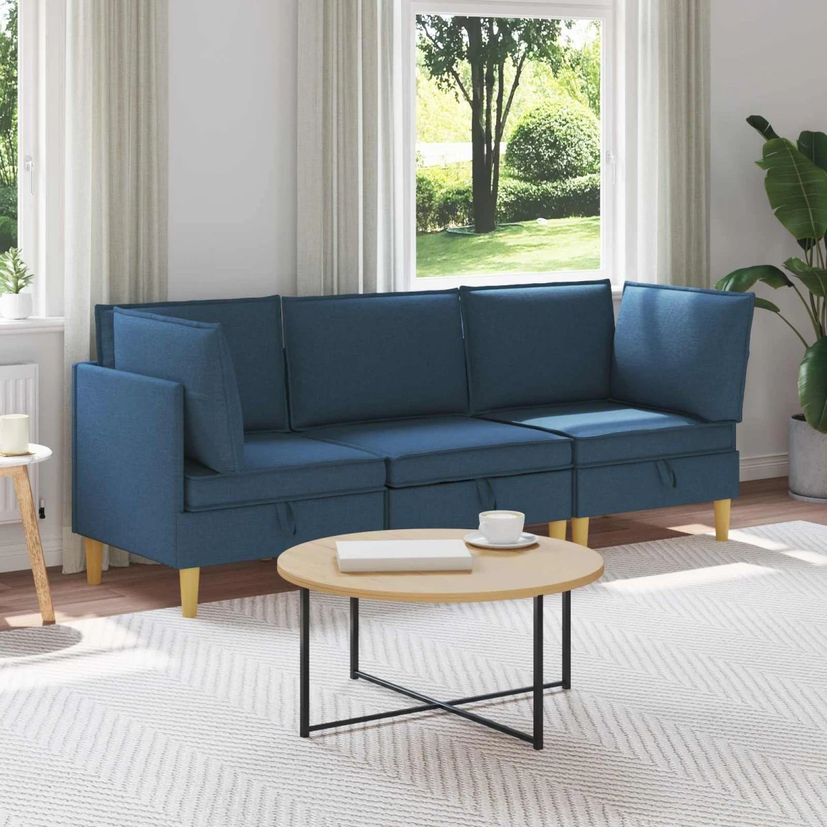 vidaXL Modulsofa sæt med opbevaring, 3 dele, blå stof