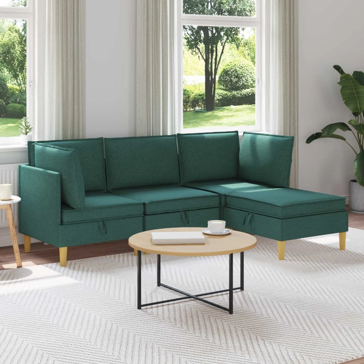 vidaXL Modulsofa sæt med opbevaring, 4 dele, mørkegrøn