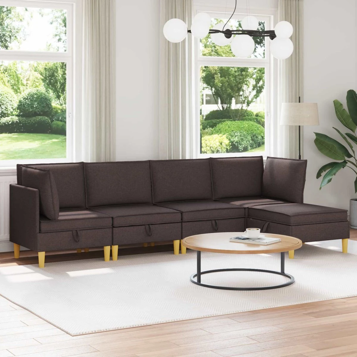 vidaXL Modulsofa sæt med opbevaring, 5 dele, mørk brun stof