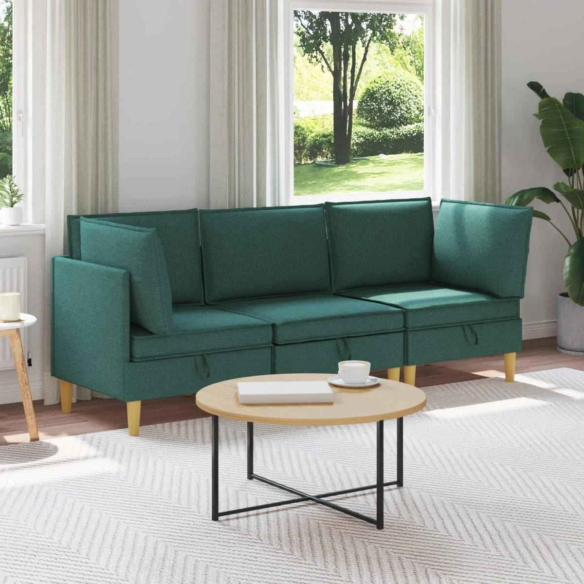 vidaXL Modulsofa sæt med opbevaring, 3 dele, mørkegrøn