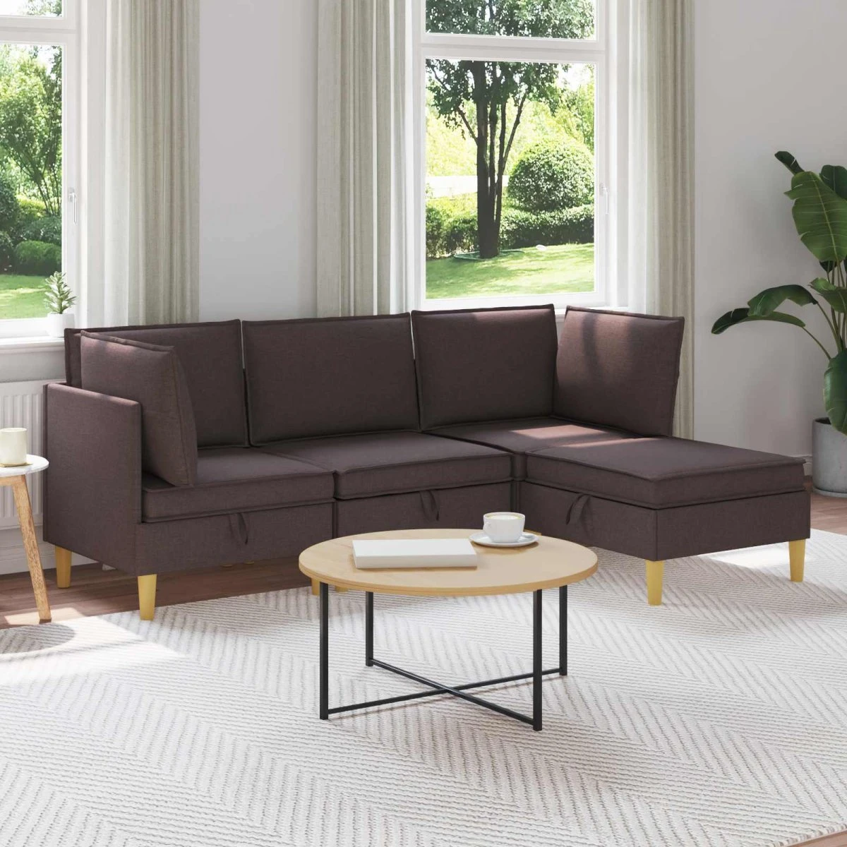 vidaXL Modulsofa sæt med opbevaring, 4 dele, mørk brun stof