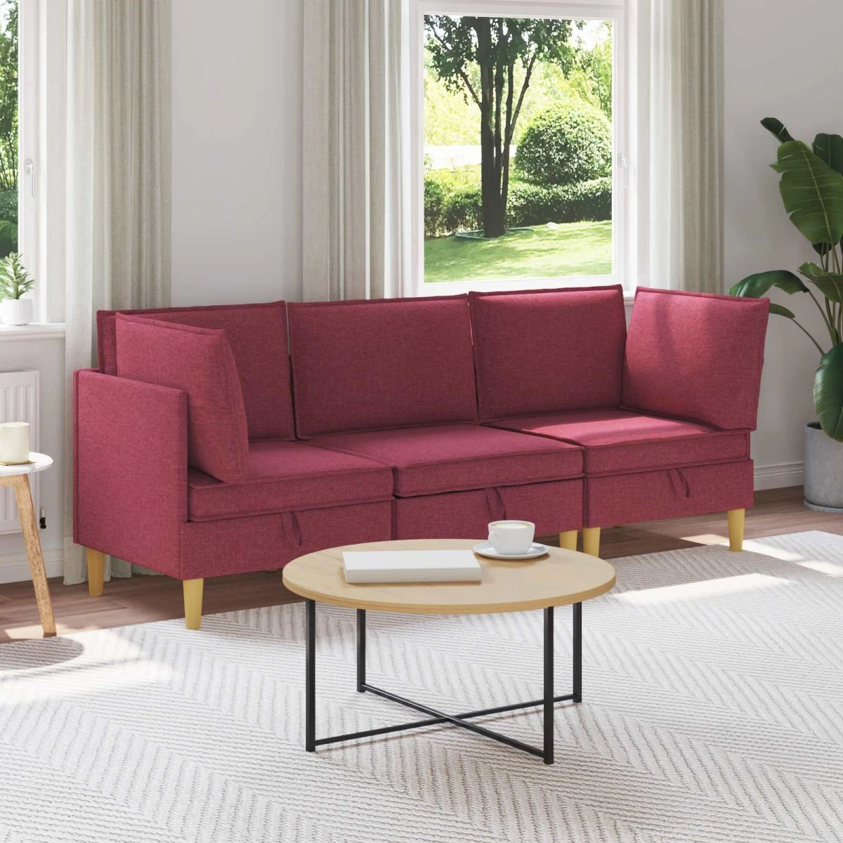 vidaXL Modulsofa sæt med opbevaring, 3 dele, Vinrød