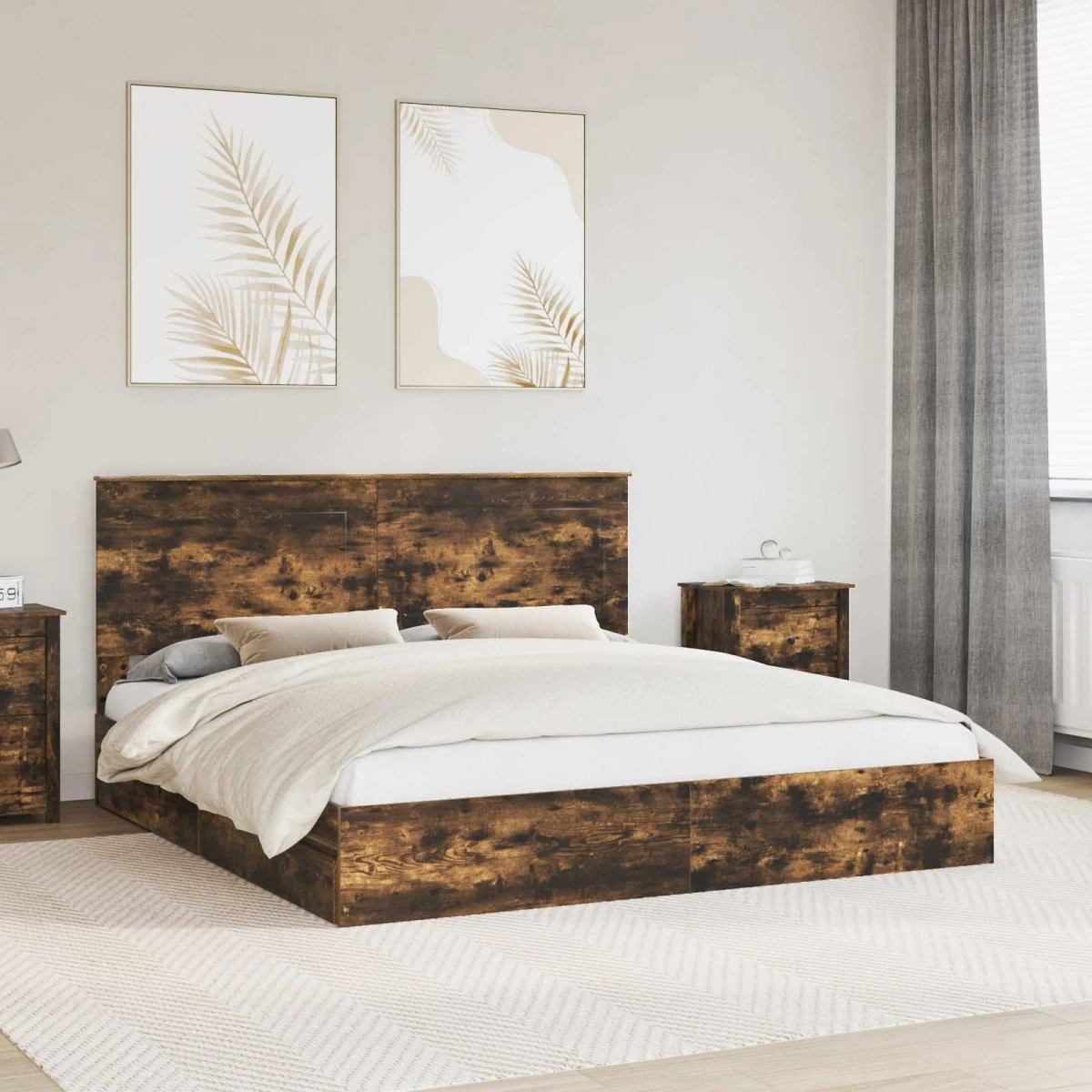 vidaXL Opbevaringsseng Røget eg 180 x 200 cm