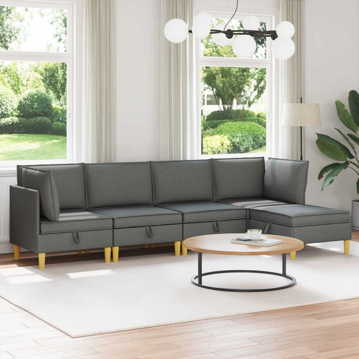vidaXL Modulsofa sæt med opbevaring, 5 dele, mørkegrå stof