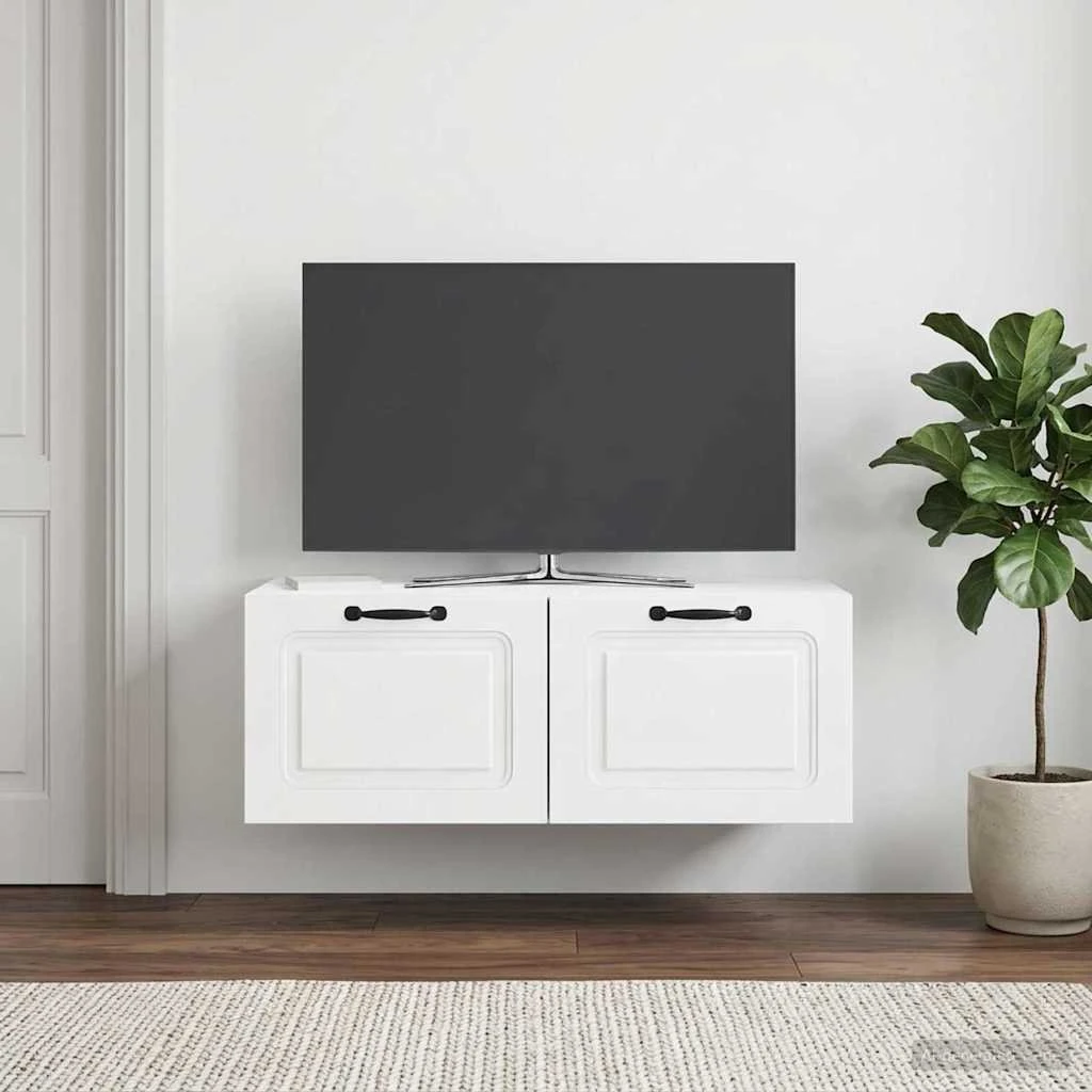 vidaXL Væghængt TV-skab i hvid højglans - 78,5 x 41 x 30 cm