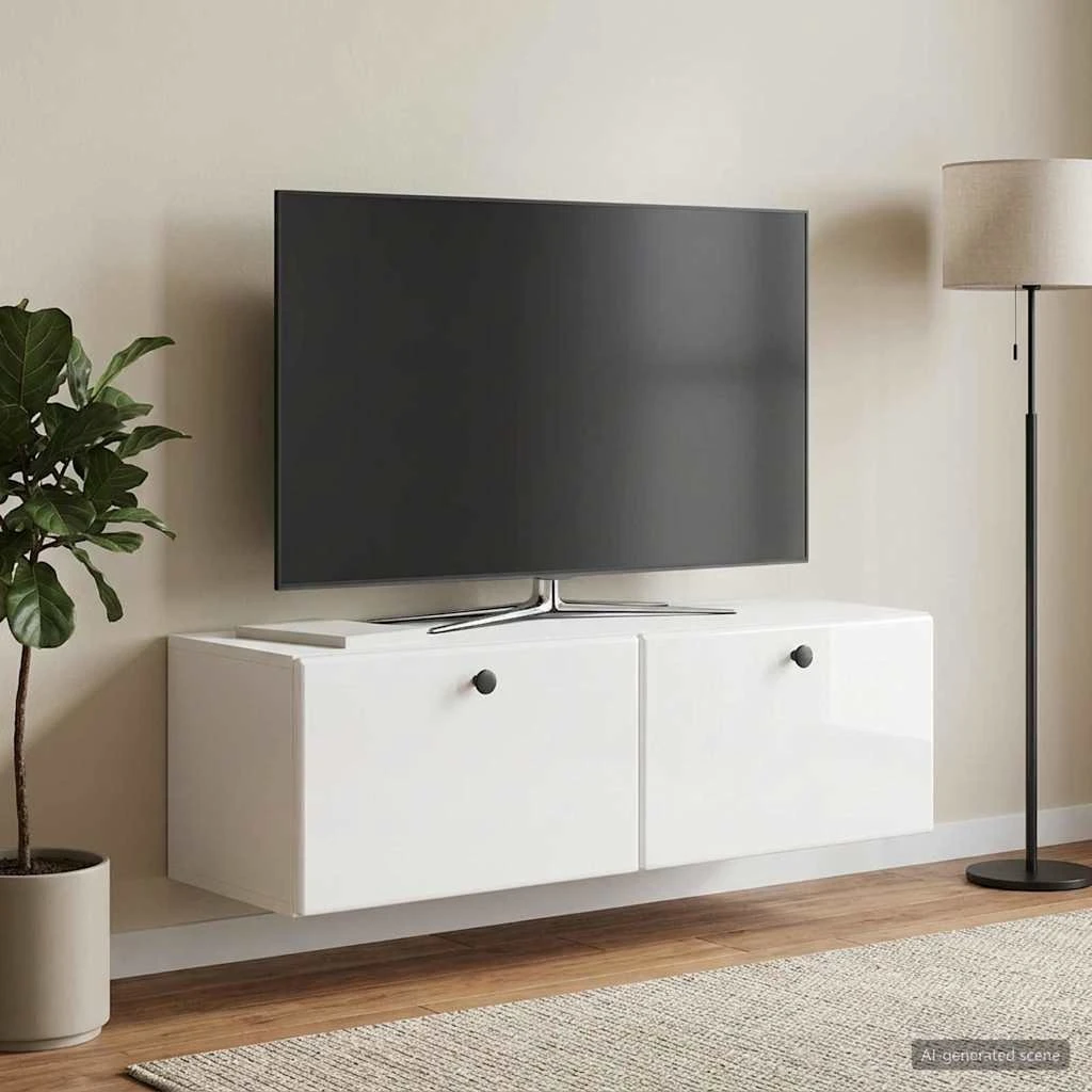 vidaXL Væghængt TV-skab 98x31x30 cm Hvid Højglans
