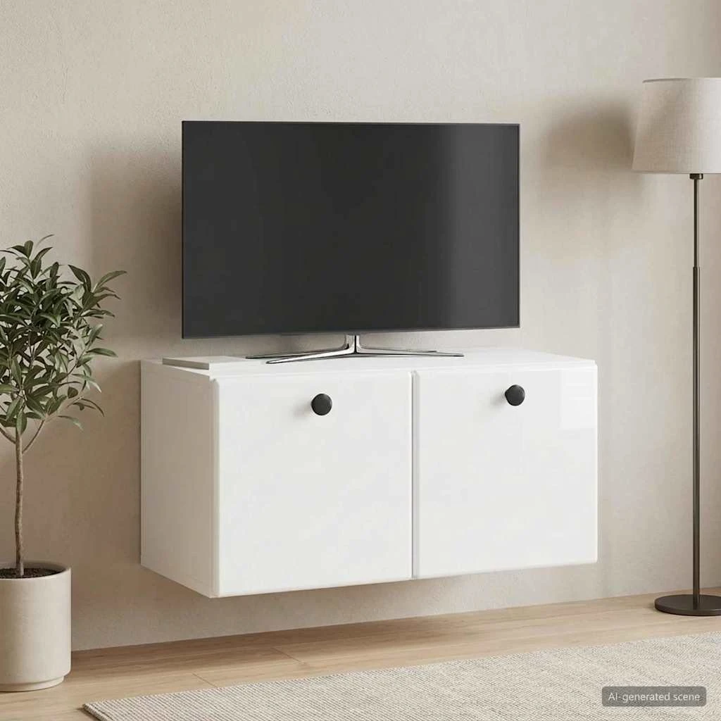 vidaXL Væghængt TV-skab 59,5 x 31 x 30 cm Hvid Højglans