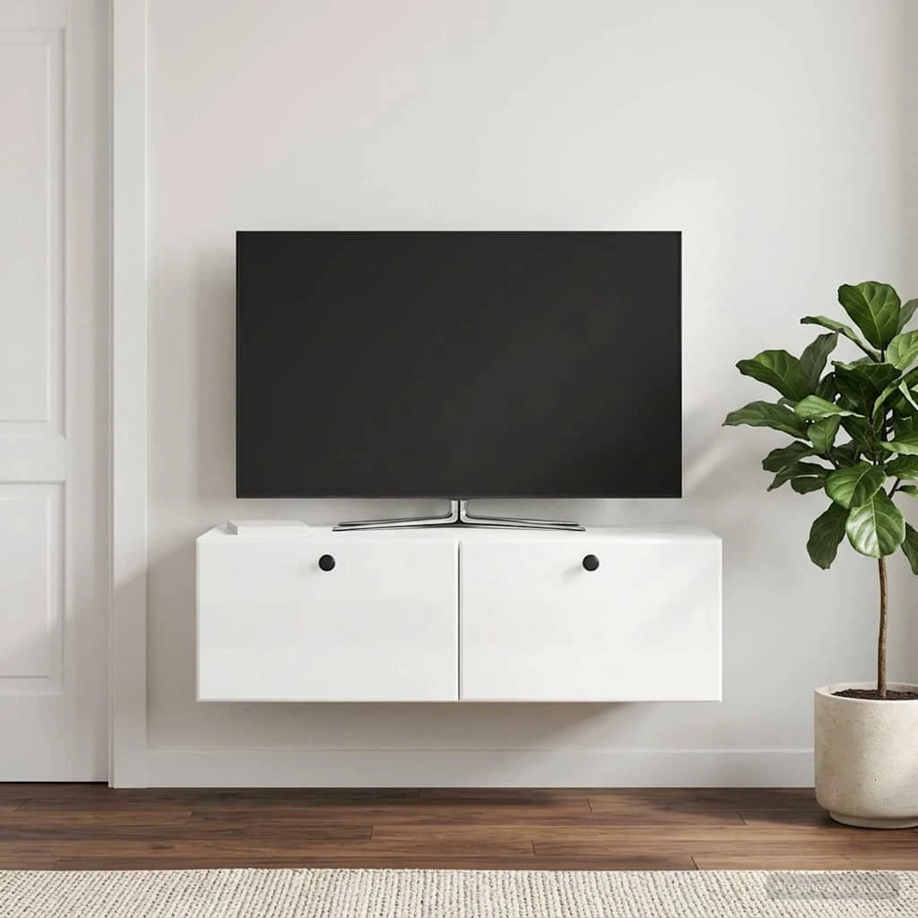 vidaXL Væghængt TV-skab 98x41x30 cm Hvid Højglans