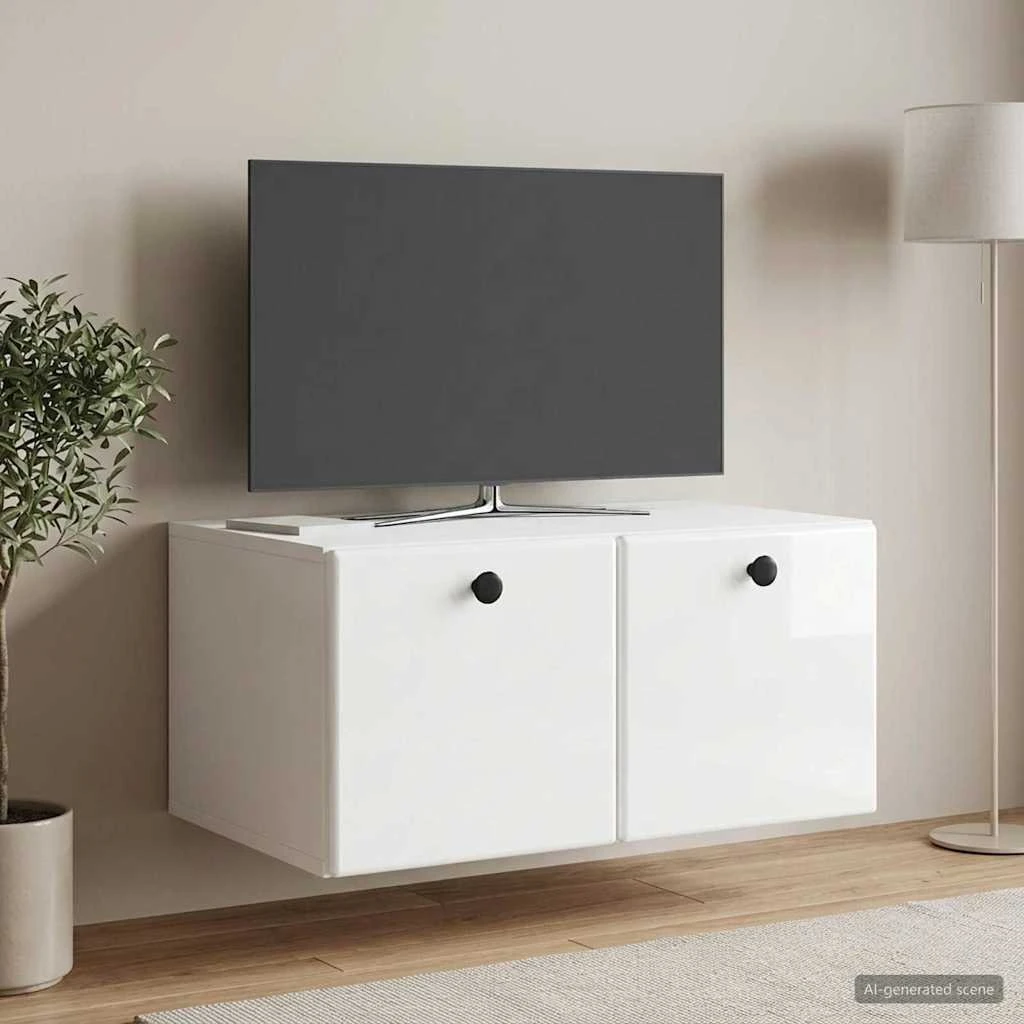 vidaXL Væghængt TV-skab 59,5 x 41 x 30 cm - Hvid højglans