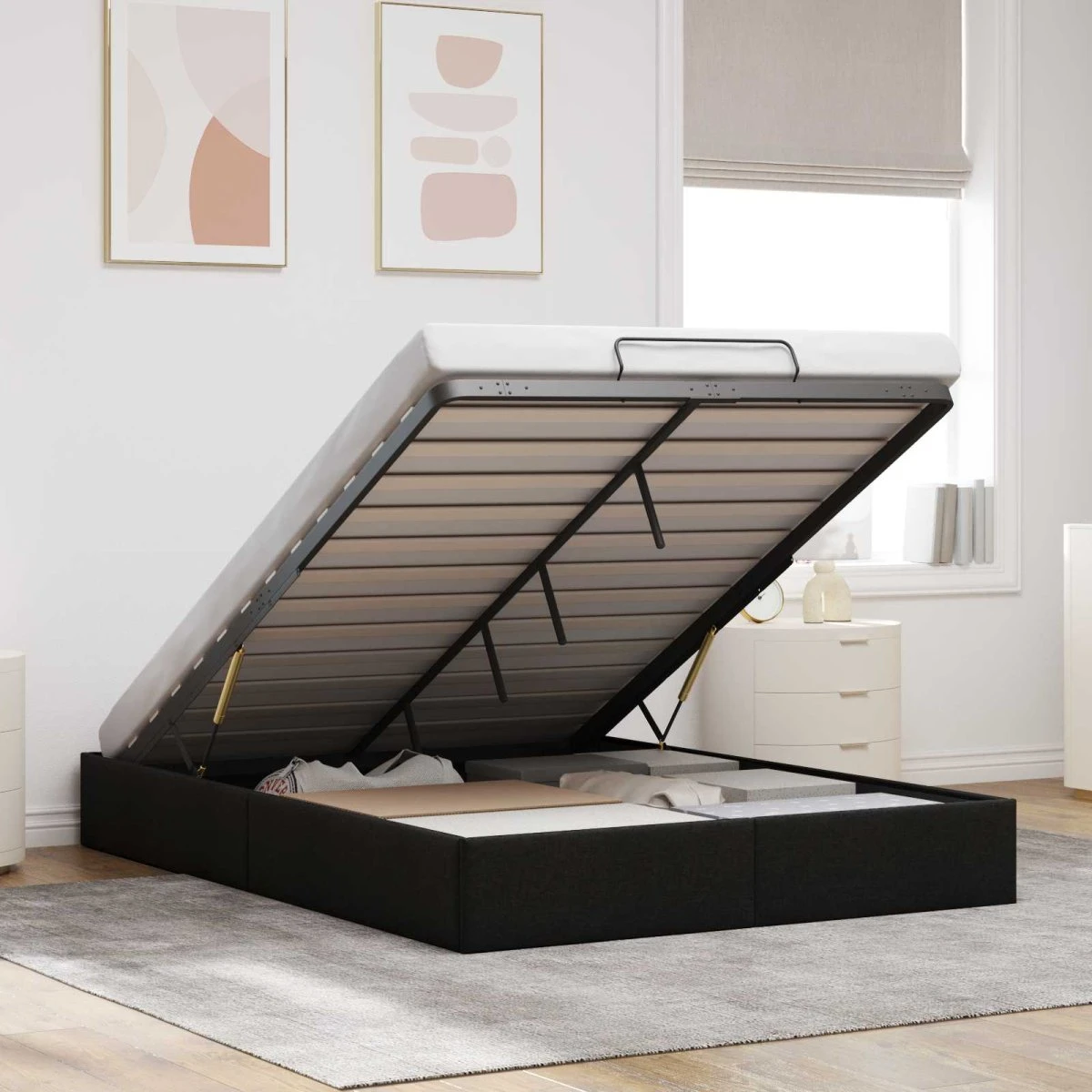 vidaXL Ottoman Sengestel Sort 153 x 203 cm Stof