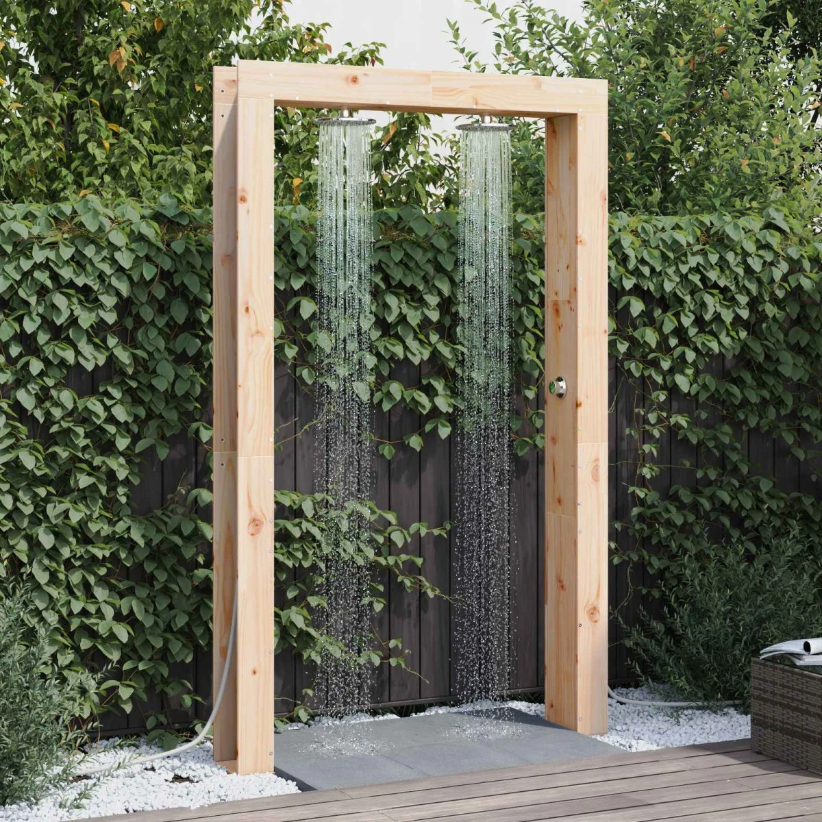vidaXL Udendørs bruser 226 cm i fyrretræ og rustfrit stål