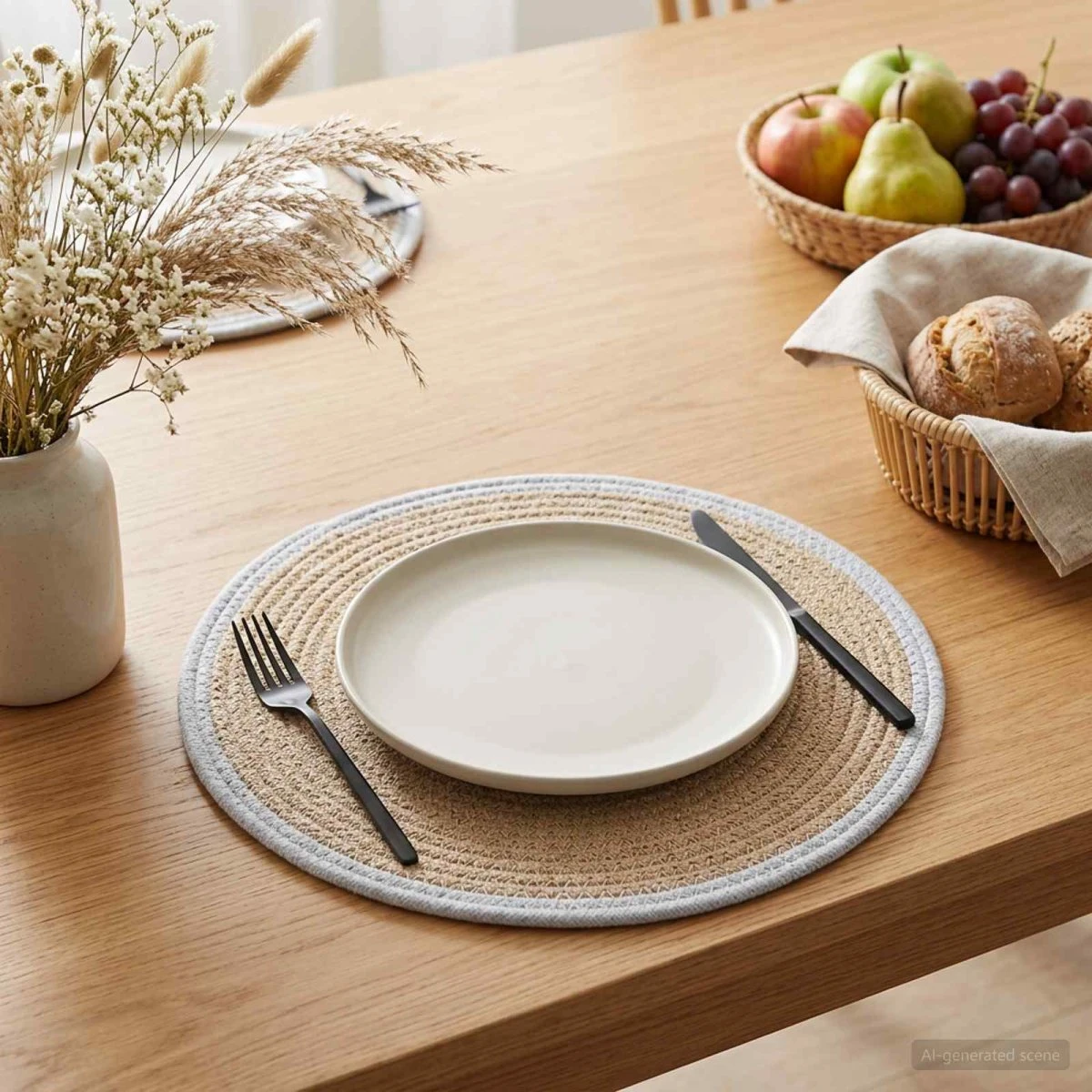 vidaXL Jute dækkeservietter 4 stk. Natur/Hvid 30 cm