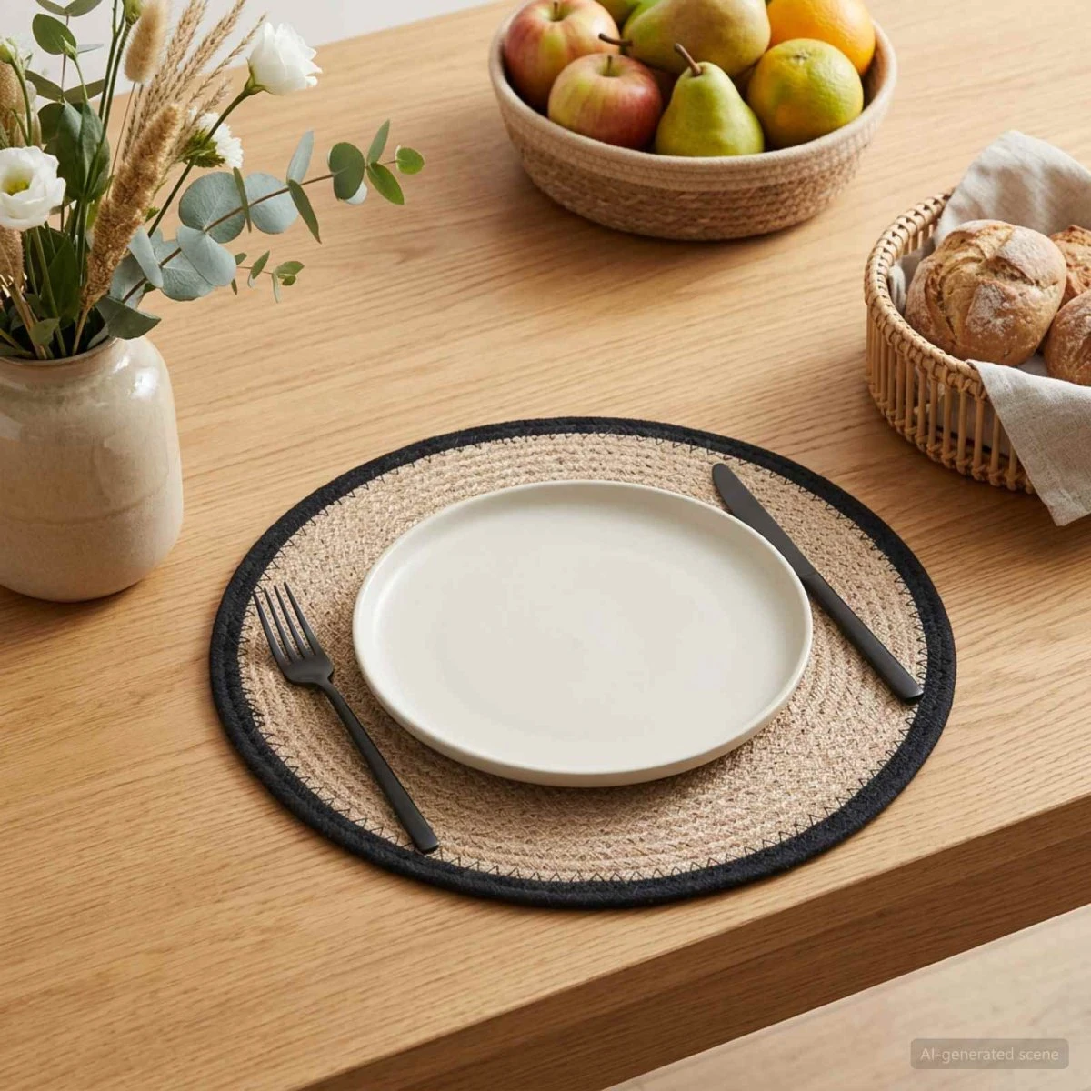 vidaXL Jute dækkeservietter 4 stk. - Natur & Sort, 30 cm