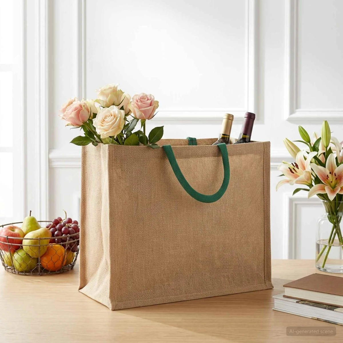 vidaXL Jute tasker 5 stk. - Naturlig & Grøn - 42 x 33 x 19 cm