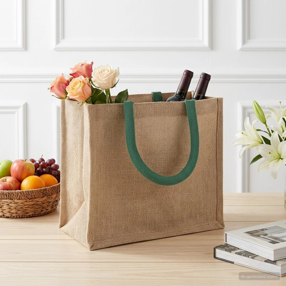 vidaXL Jute tasker 5 stk. Naturlig/Grøn 26x22x14 cm