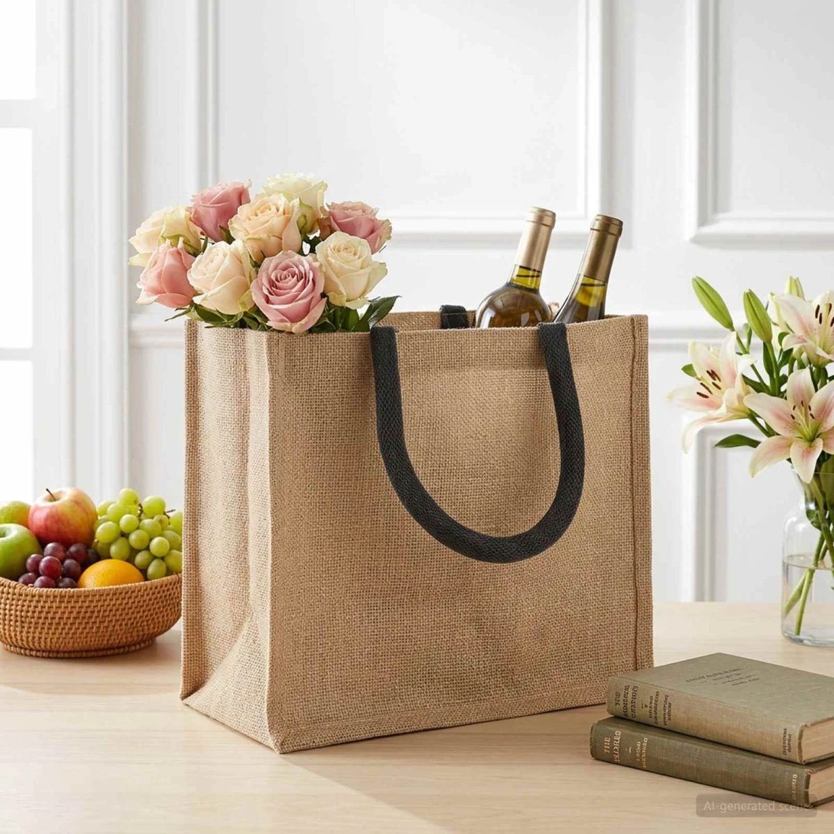 vidaXL Jute tasker 50 stk. Natur & Sort 26 x 22 x 14 cm