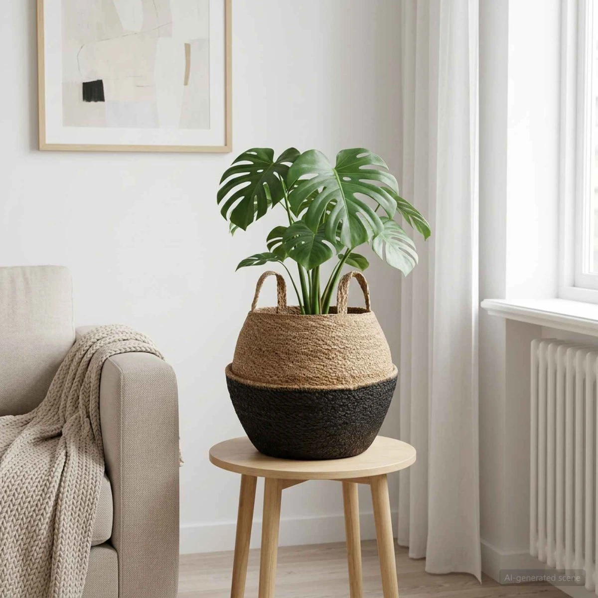 vidaXL Plantekrukke med håndtag, Sort, Ø 32 x 32 cm, Søgræs